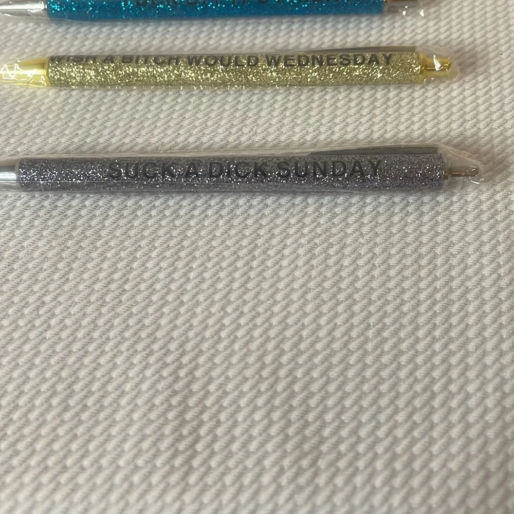 🆕💜 7 Funny Glitter Pens Set Days of the Week Sarcastic Adult Humor